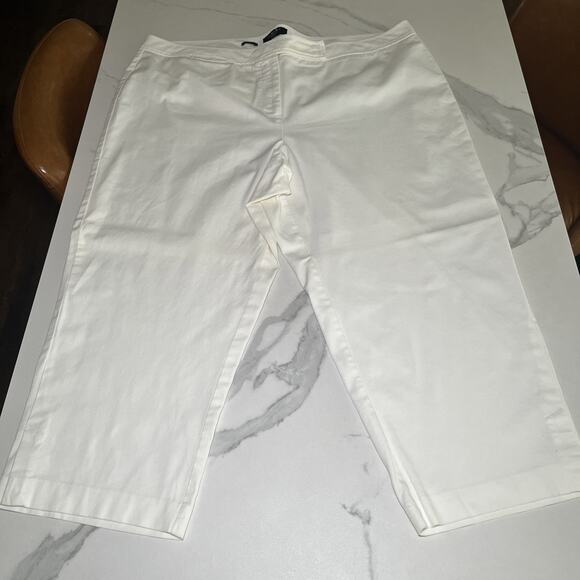 Talbots Classic Fit Straight Crop Leg Cotton White Pants 18W High Rise Stretch - Picture 1 of 9